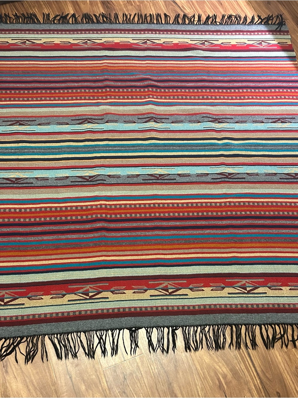 Southwestern Stripe Cotton Throw Blanket - Red Multi - Picture 2 of 9